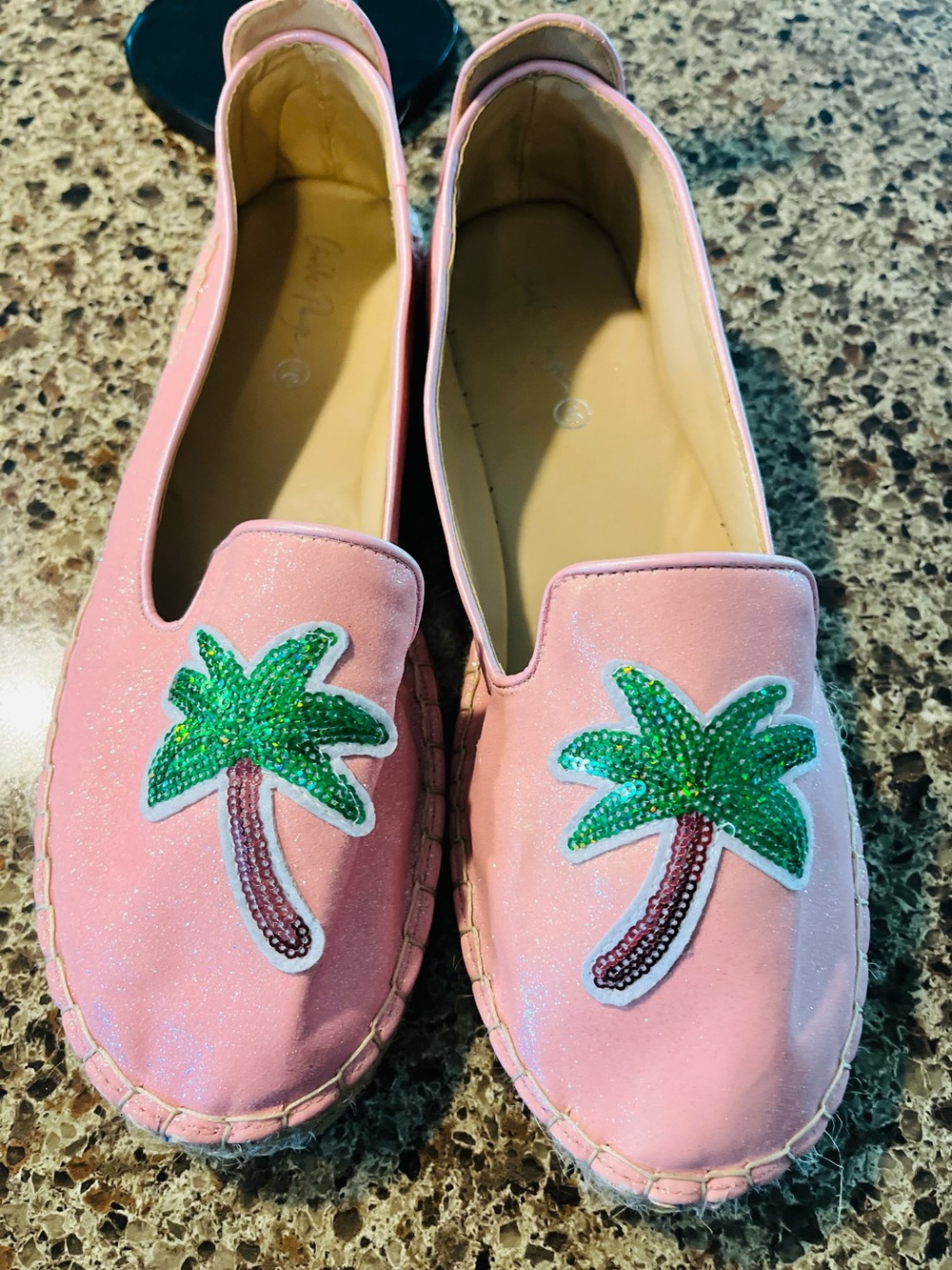Charlie PaigeSize 10  Pink Palm Tree Sequin Espadrilles